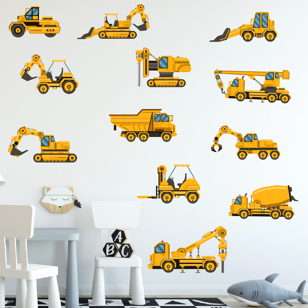 Baby Nursery Package - Stiker Dinding Mobil Rekayasa Ekskavator Kartun