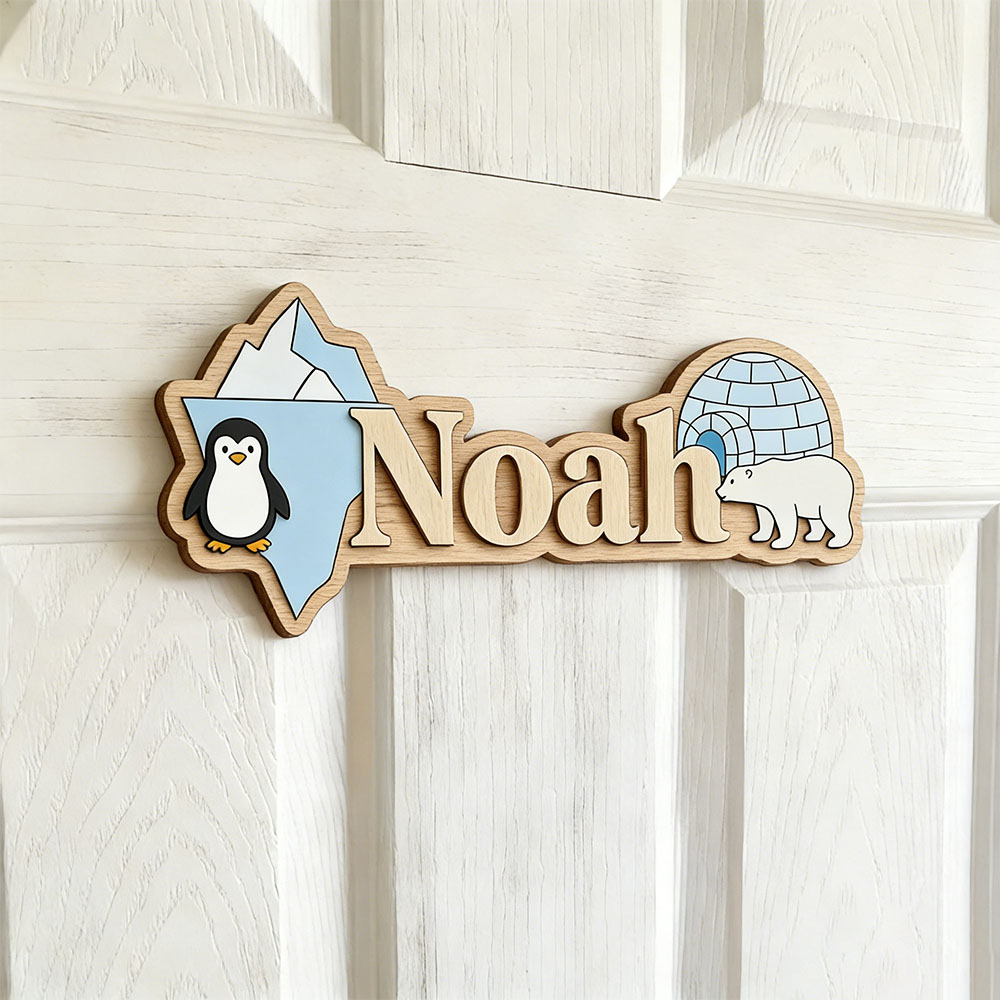 Baby Nursery - Papan Nama Kustom Penguin Arktik &