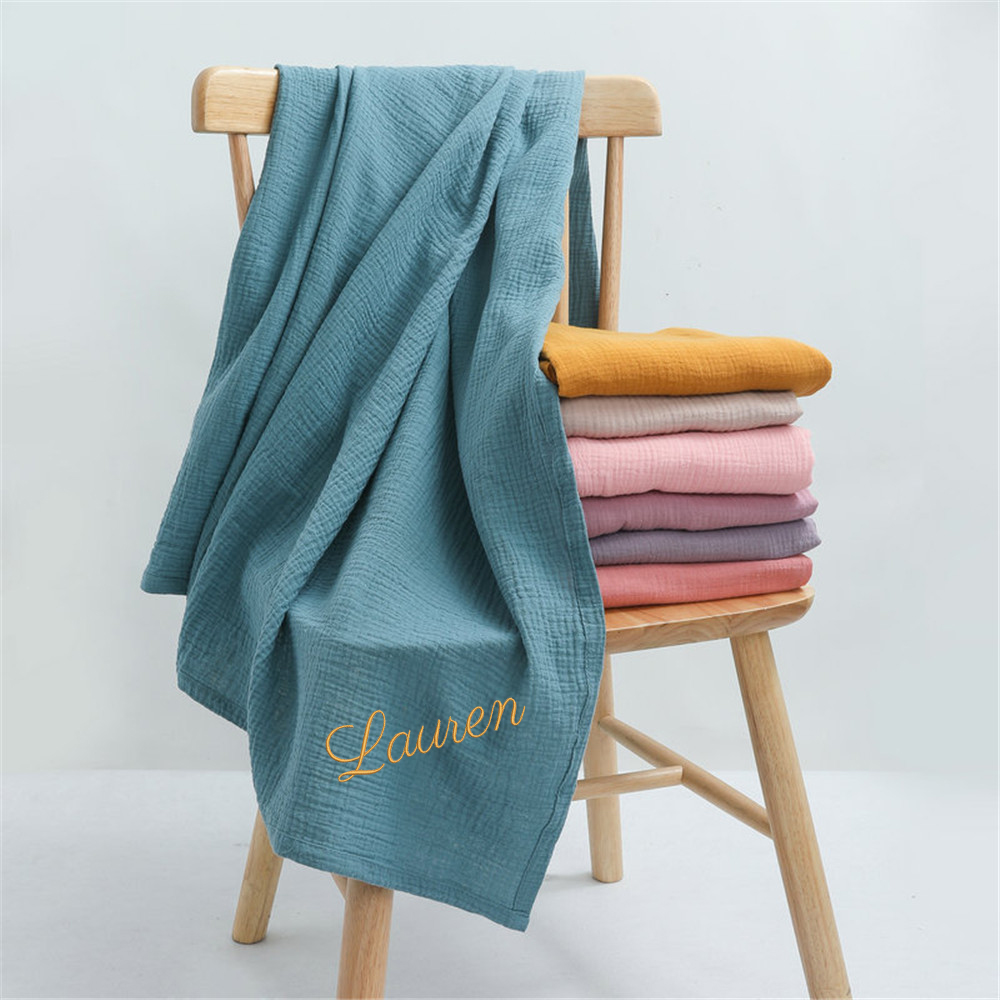 Swaddle Blanket Muslin - Nama pribadi bordir kustom katun bayi
