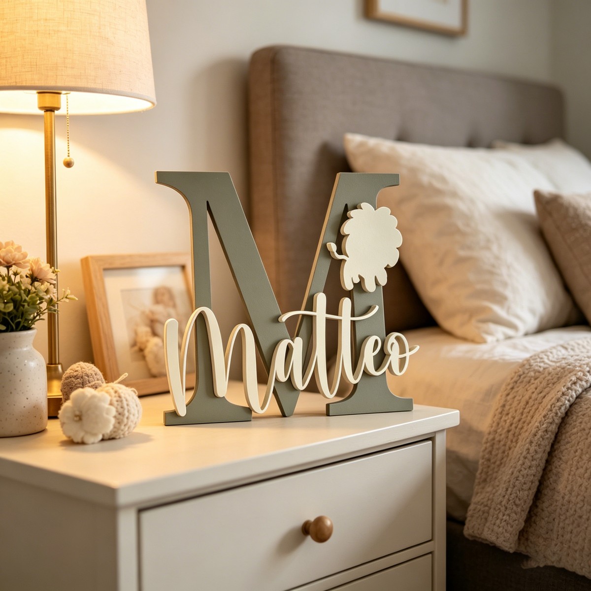 Baby Nursery - 1 Buah Plakat Nama Kayu Inisial