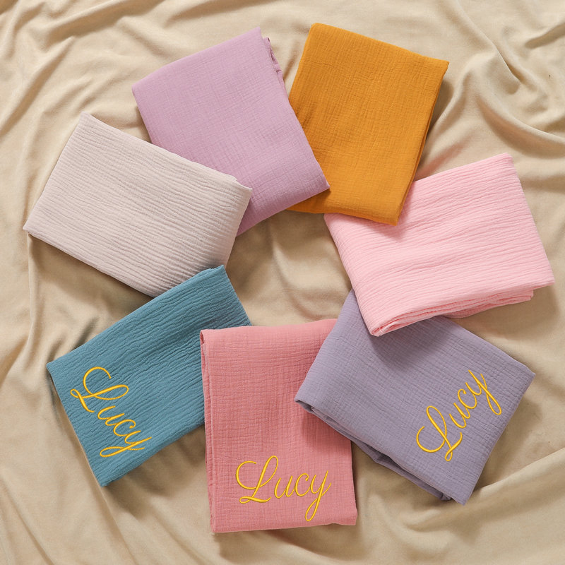 Swaddle Blanket Muslin - Nama personalisasi bordir kustom katun bayi