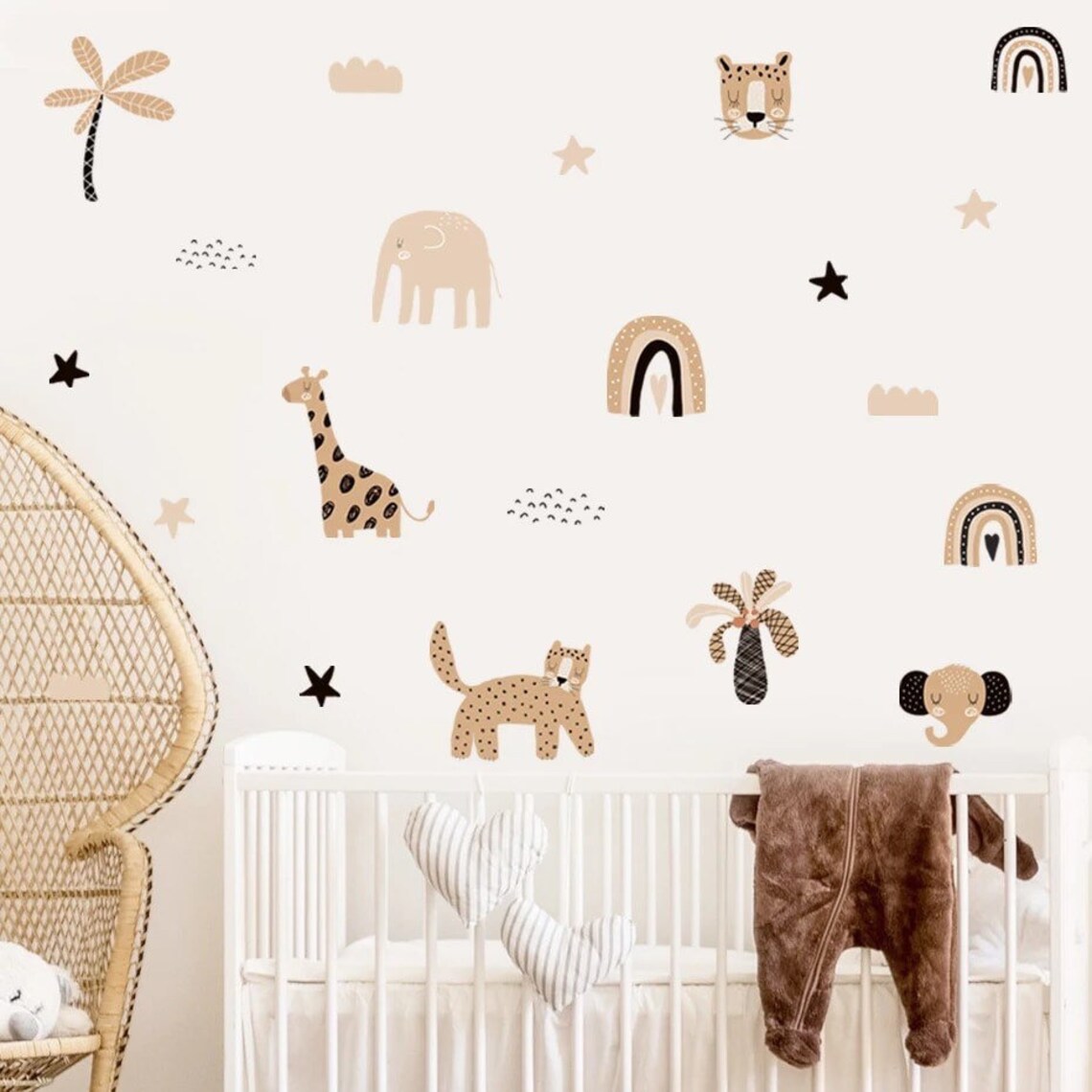 Baby Nursery Decor Boy - Boho Kartun Pelangi Bintang Wajah Hewan