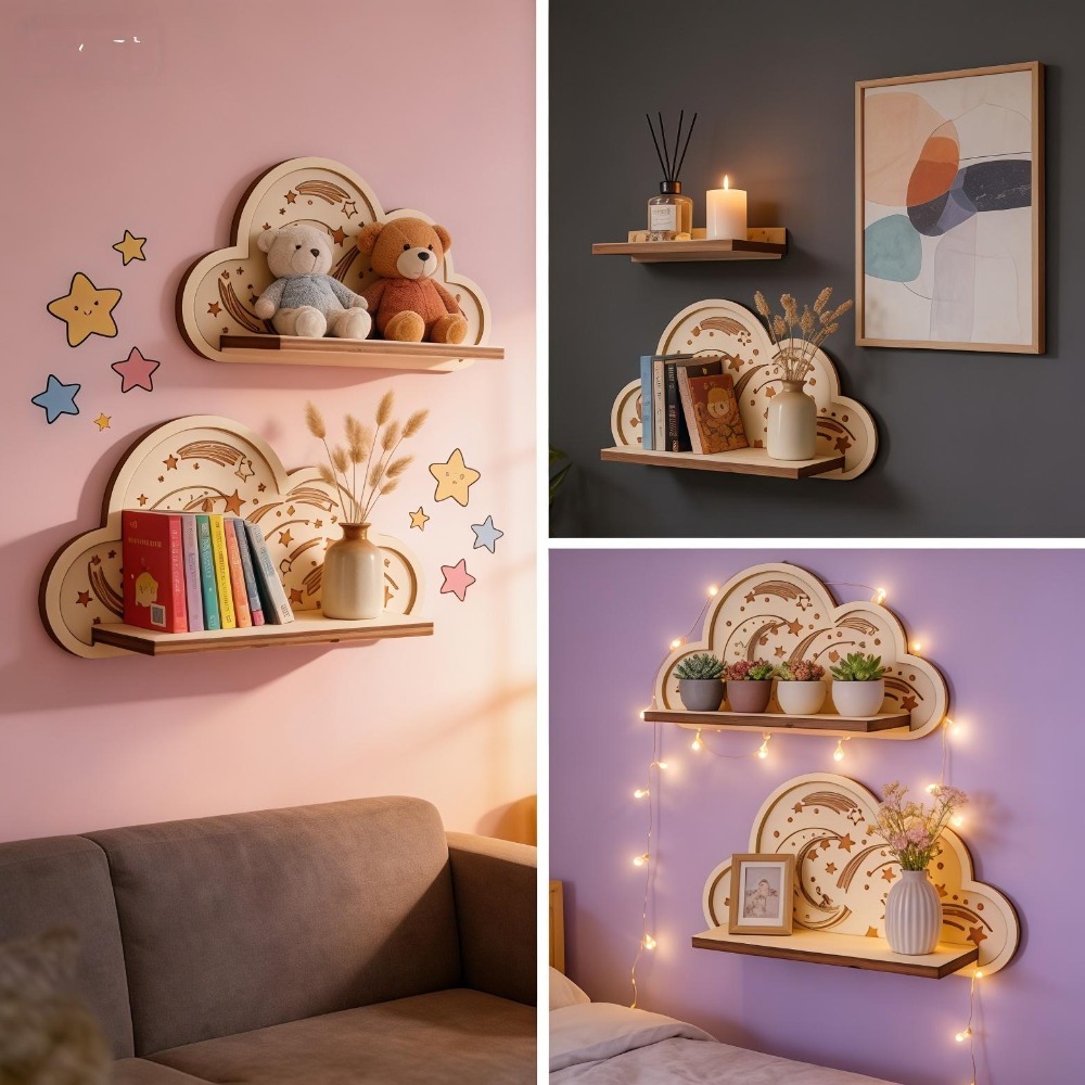 Rak Dinding Awan Kayu Bintang  - Baby Nursery Hooks ulasan dan harga